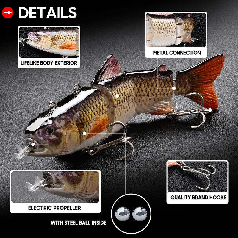 watalure Robotic Swimming Fishing Electric Lures 5.12" USB Rechargeable LED Light Wobbler Multi Jointed Swimbaits Hard Lures Fishing Tackle (Rainbow Shad) - Image 3